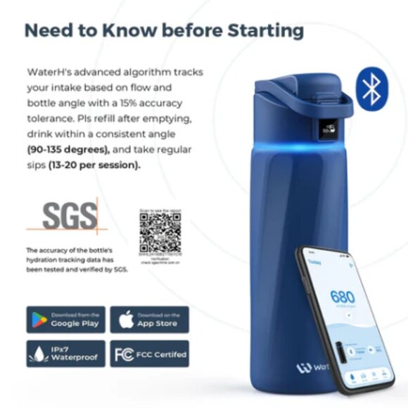 WaterH Boost Smart Water Bottle in Blue, 32 oz - Picture 8 of 15